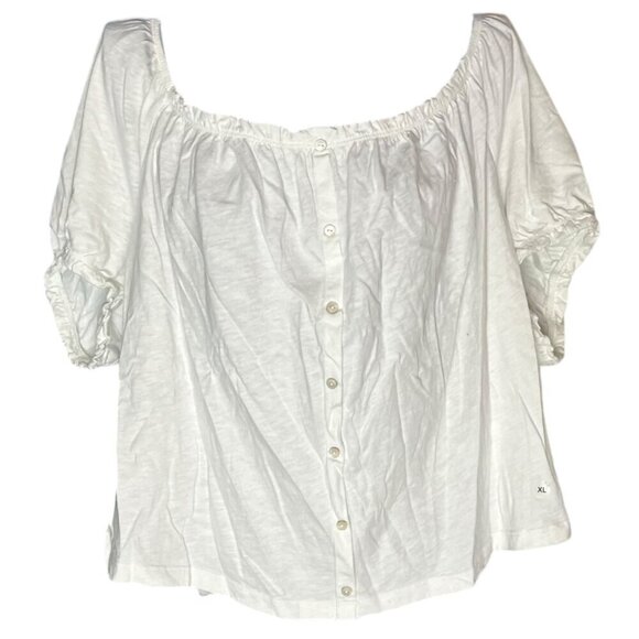 American‎ Eagle XL Button Front Smock Neck Tee White Coquette Elevated Basic New - Picture 1 of 4